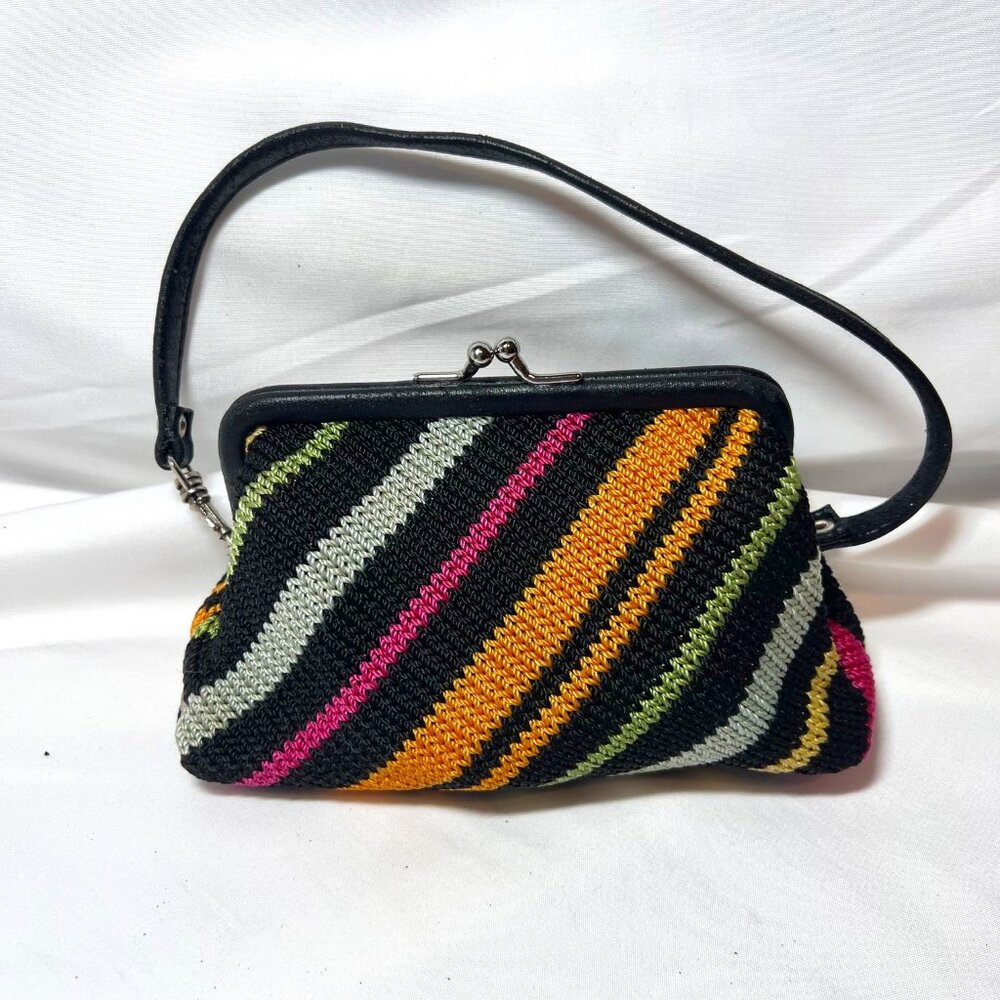 The Sak-Miniture Purse-Black/Fuchsia/Green/Yellow Stripes-Lined Pink-Wrist Purse - Picture 4 of 16